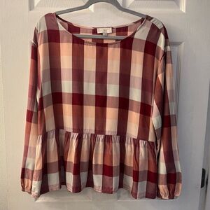 LOFT Multicolor Plaid Peplum Top